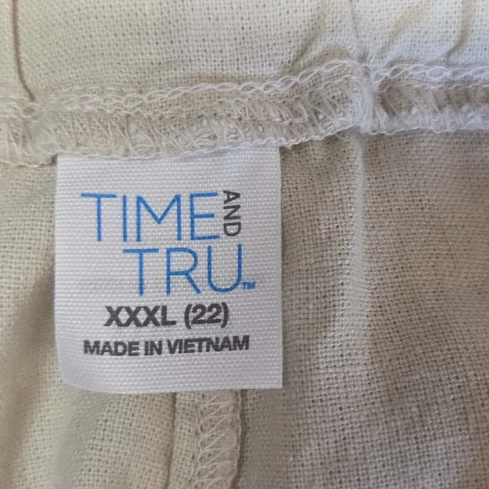 Time and Tru Women's Linen Blend Cargo Pants Beige Drawstring Pull On XXXL 22 NW